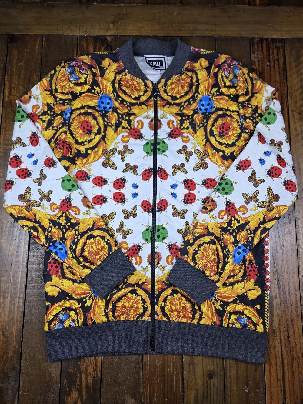 Vintage-Style Baroque Luxury Bomber Jacket – Ladybug & Butterfly All-Over Print